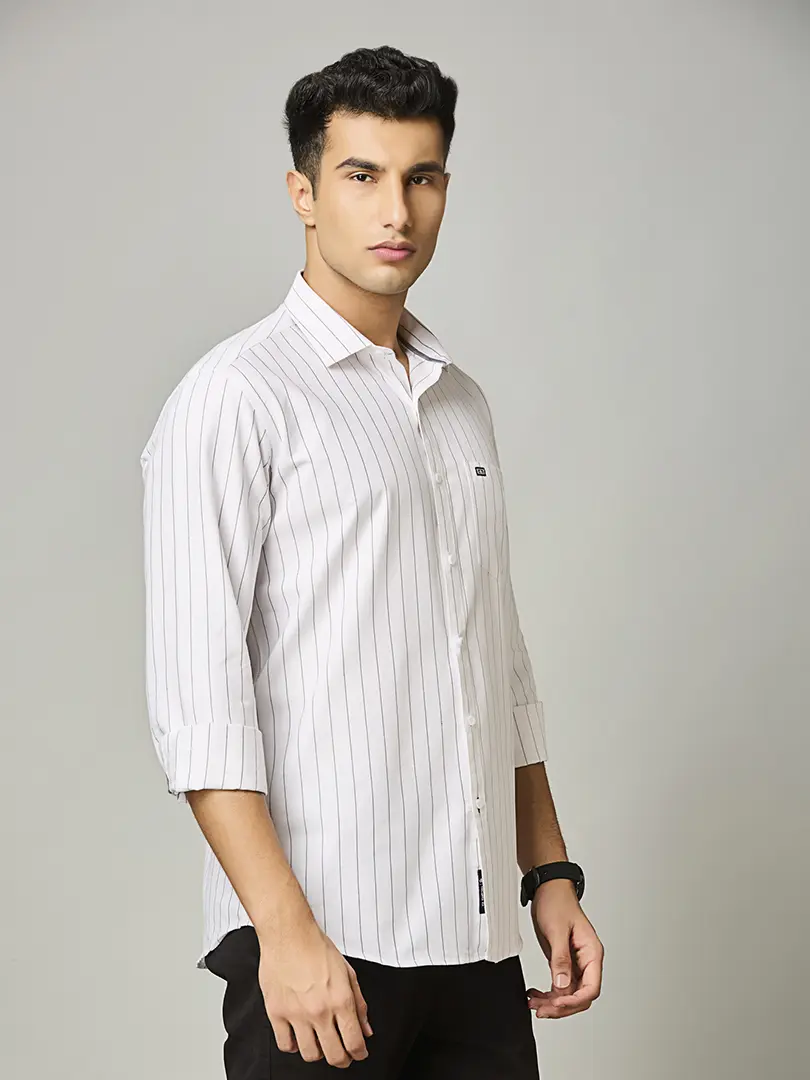 White Vertical Stripe Shirt - Image 3