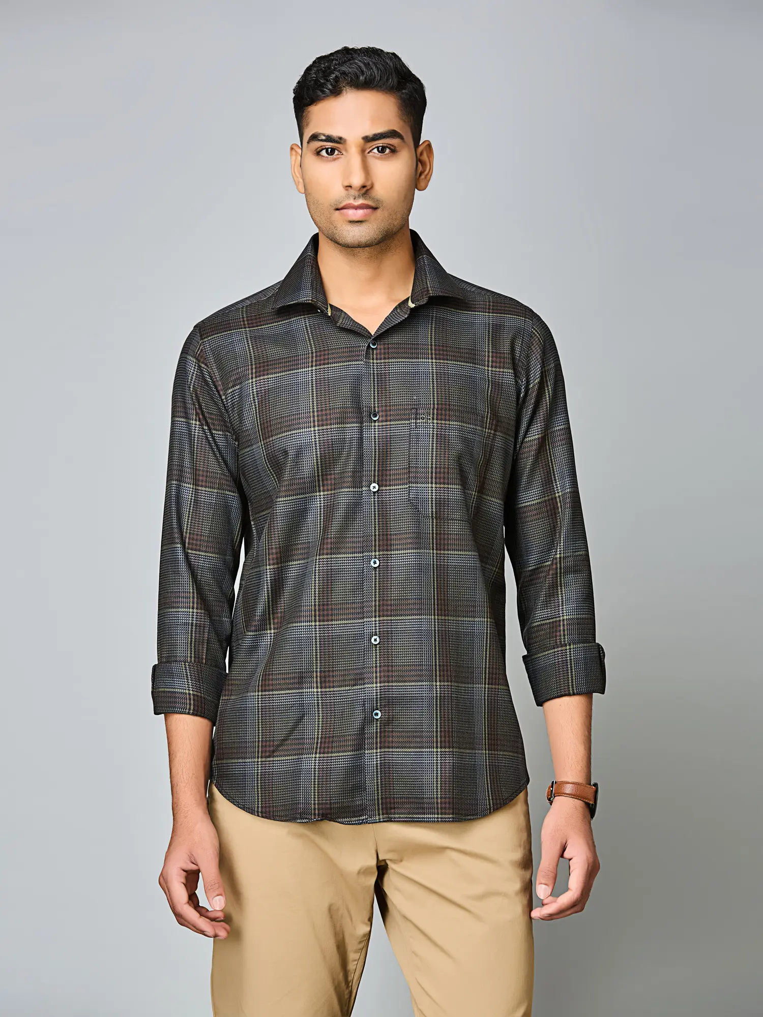 Charcoal Rust Plaid Shirt